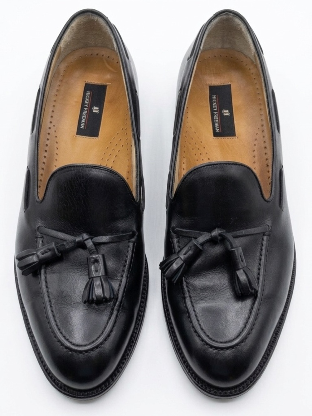 Hickey Freeman Men's Black Leather Tassel Loafers Dress Shoes 10D Standard Italy